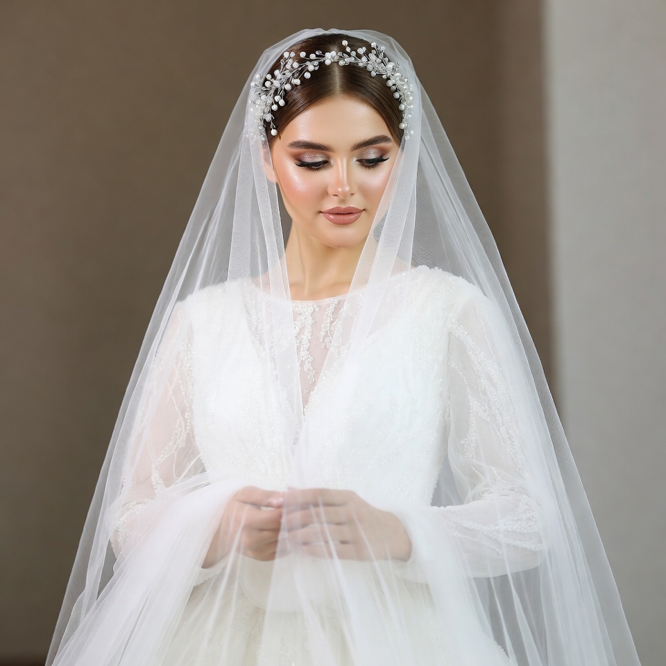 Bride in White Wedding Dress and Veil Bride in White Wedding Dress and Veil