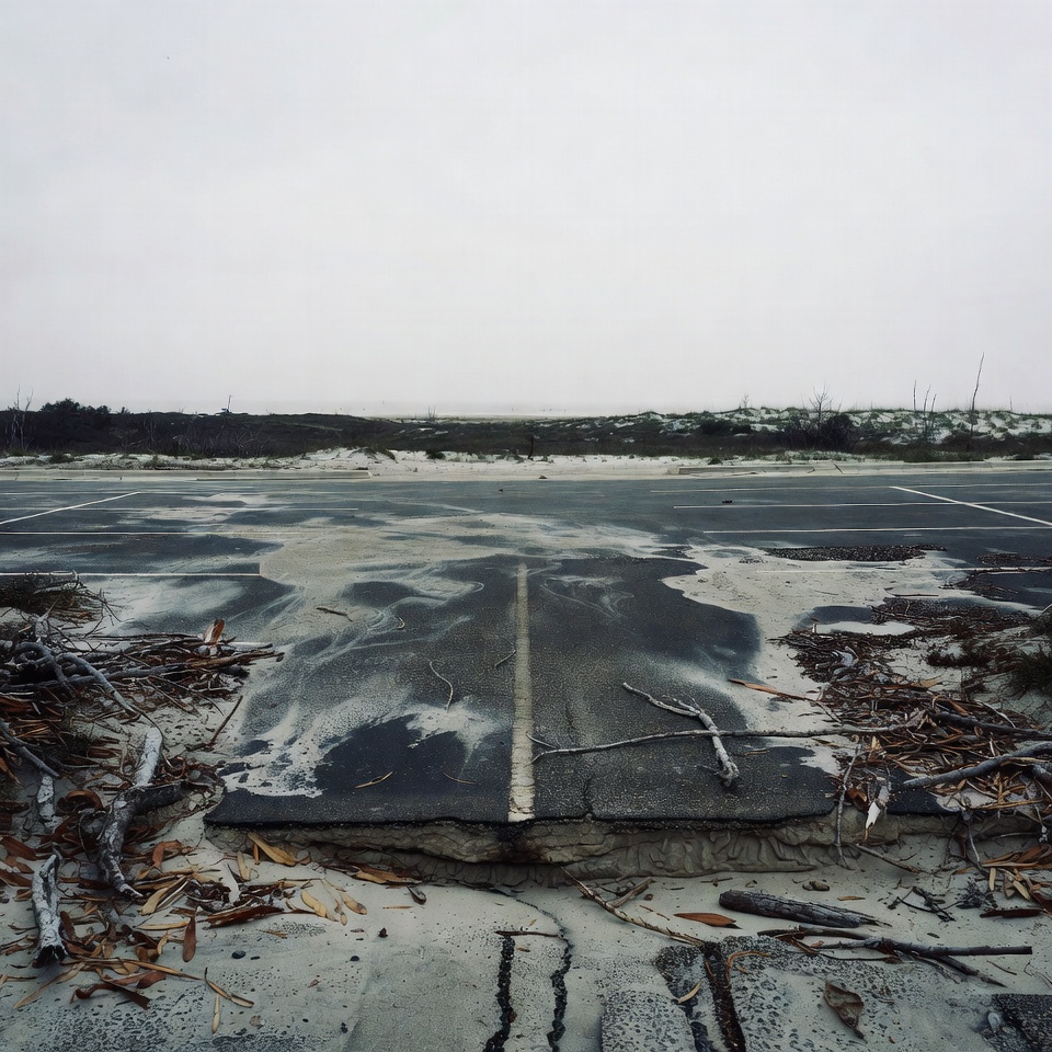 Abandoned Beach Parking Lot After Storm Abandoned Beach Parking Lot After Storm