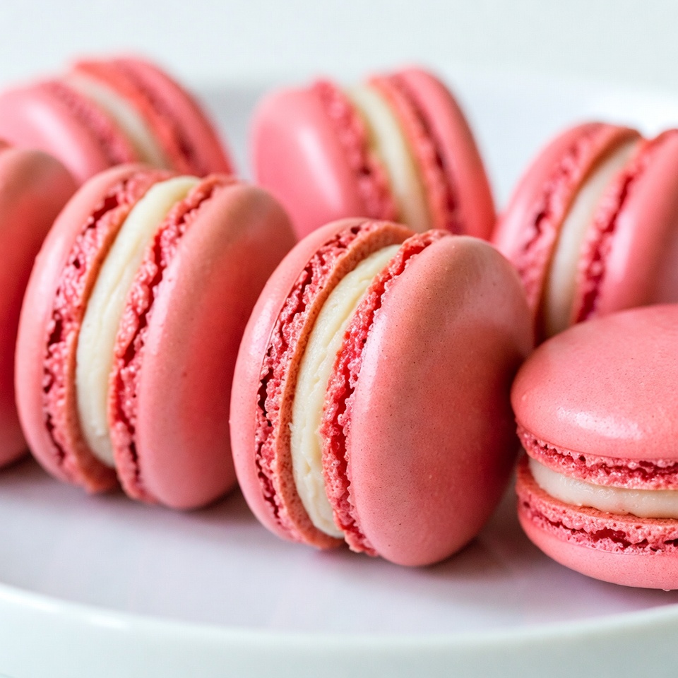 Pink macarons on white plate Pink macarons on white plate