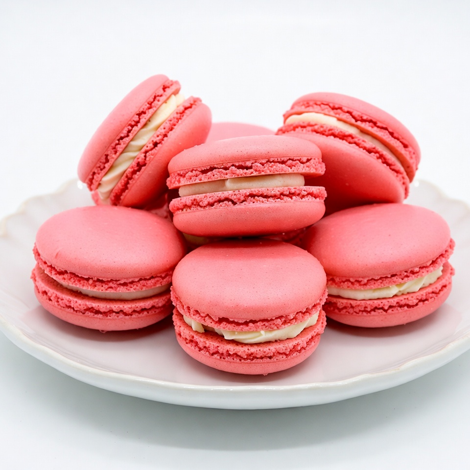 Pink Macarons on White Plate Pink Macarons on White Plate