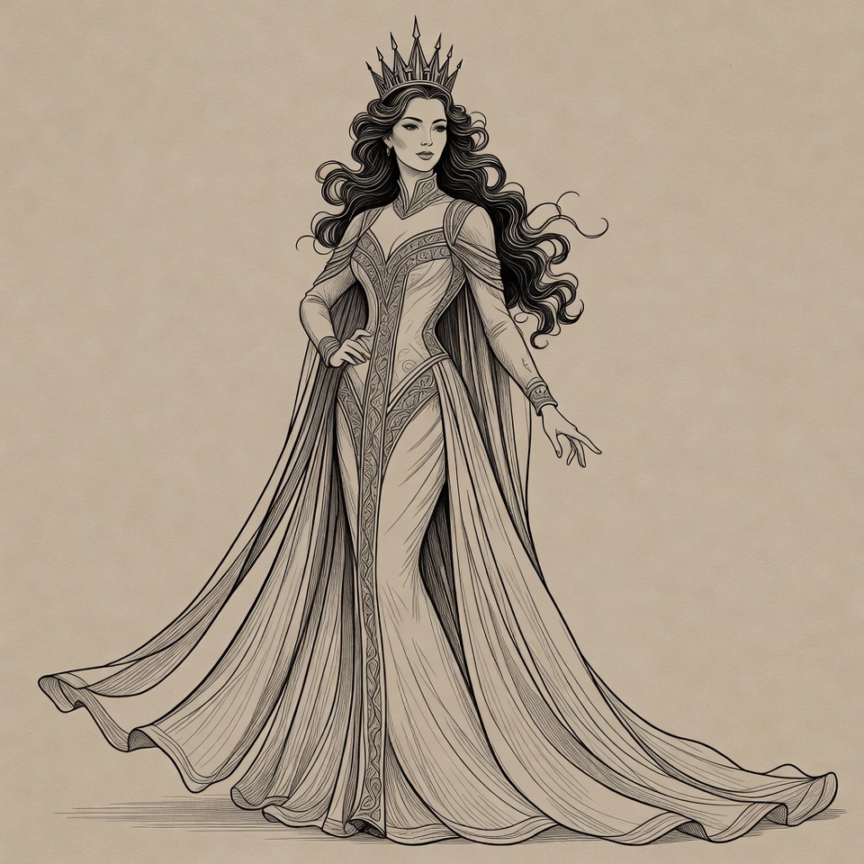 Elegant Queen in Flowing Gown Elegant Queen in Flowing Gown