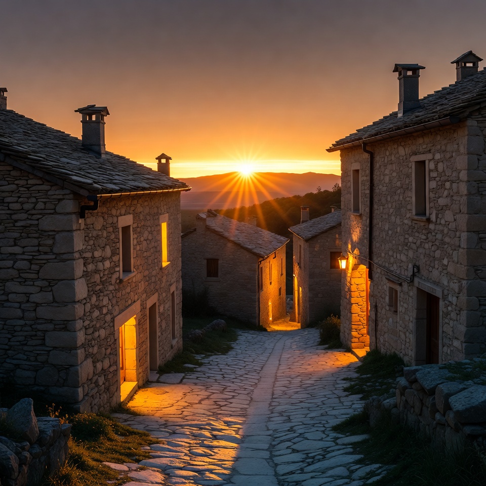 Stone Village Street at Sunset Stone Village Street at Sunset