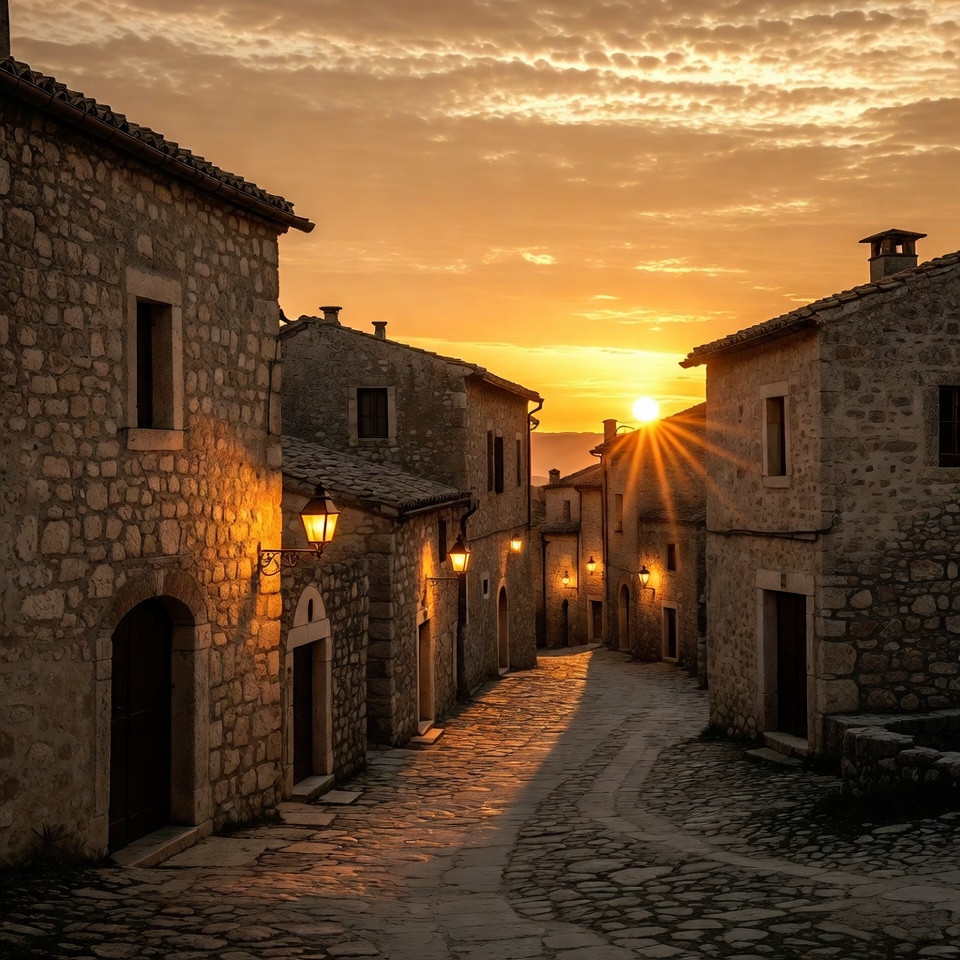 Stone Village Street at Sunset Stone Village Street at Sunset