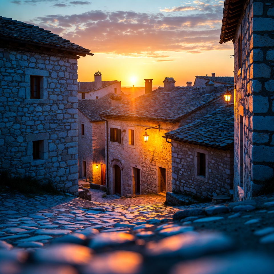 Stone Village Street at Sunset Stone Village Street at Sunset