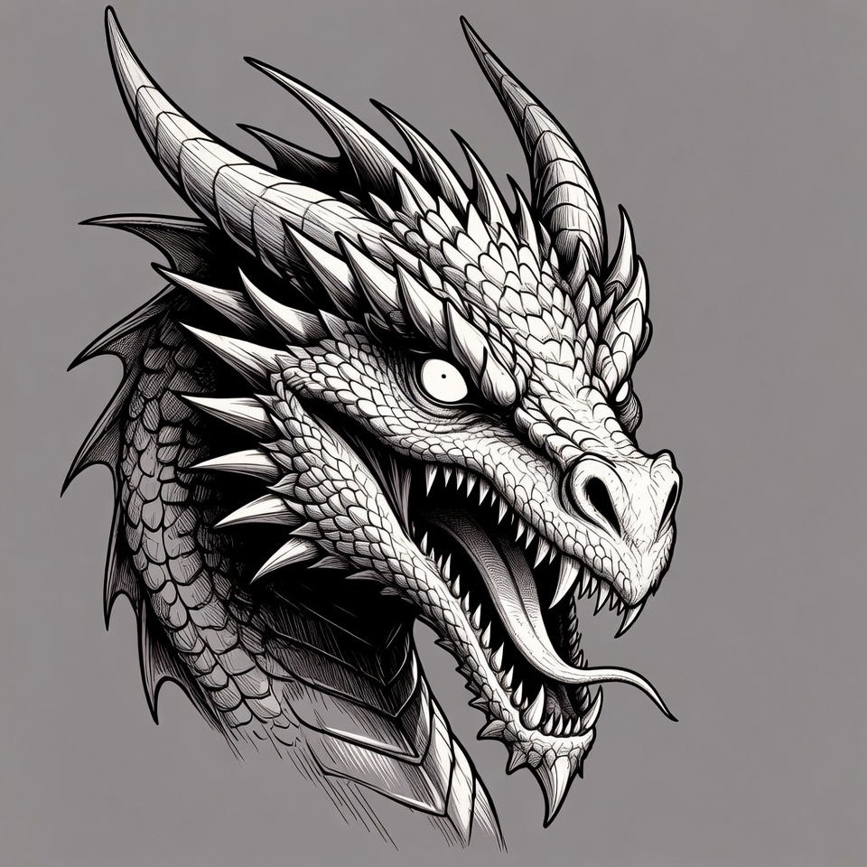Roaring Dragon Head Illustration Roaring Dragon Head Illustration