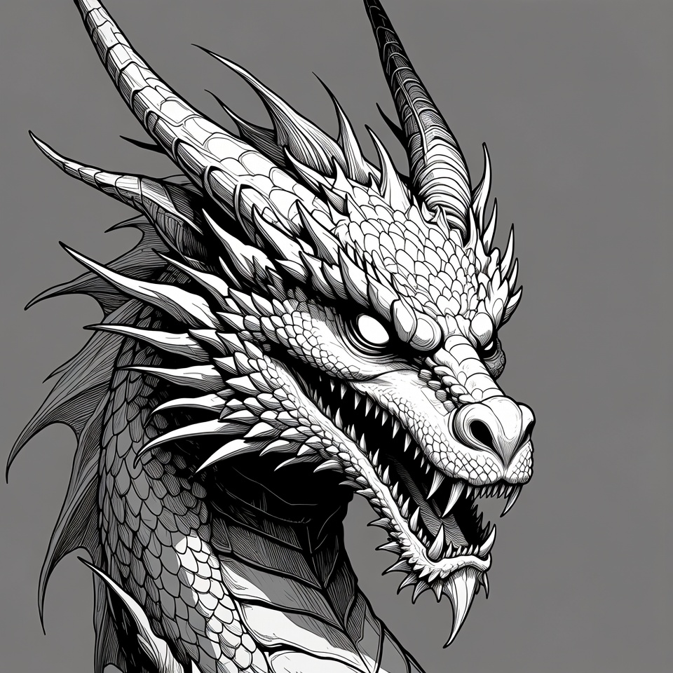 Roaring Dragon Head Illustration Roaring Dragon Head Illustration