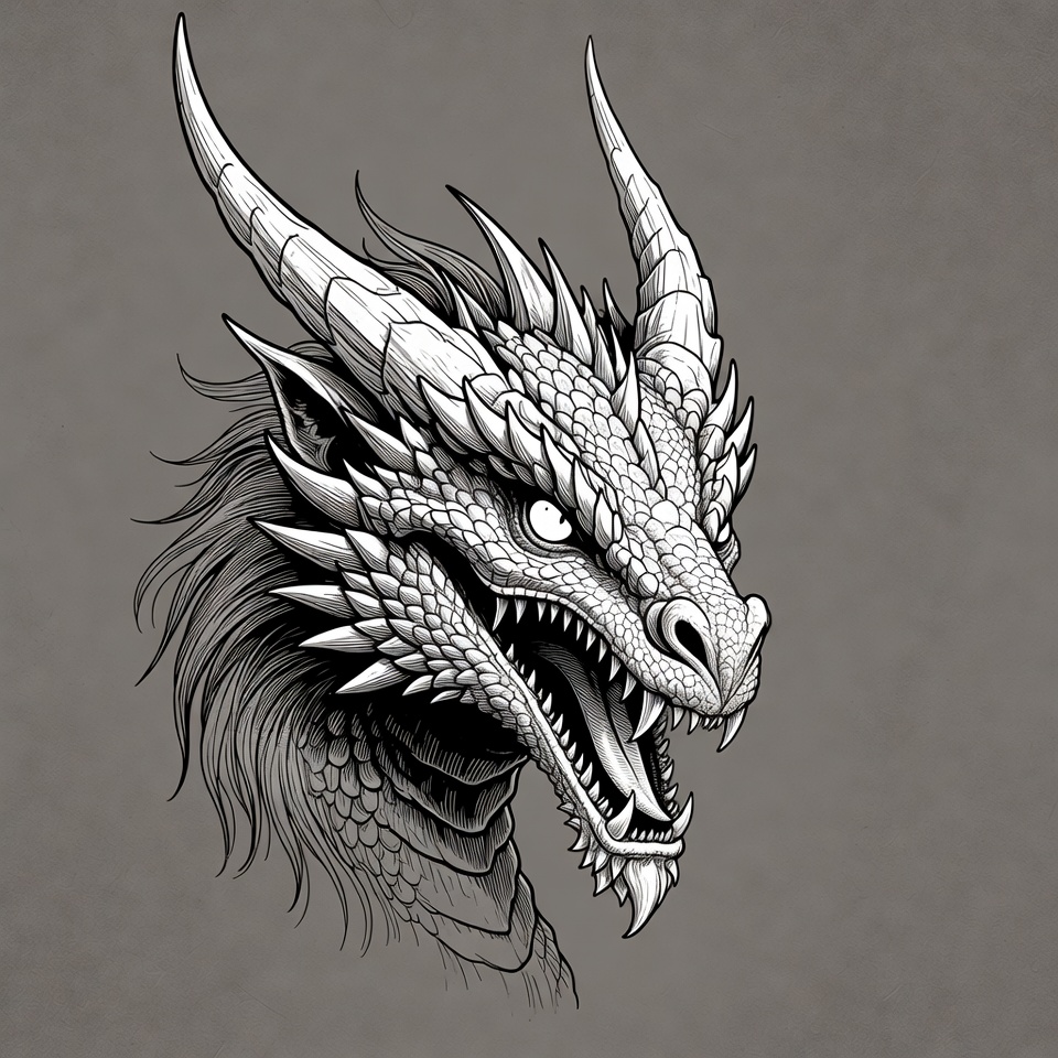 Roaring Dragon Head Illustration Roaring Dragon Head Illustration