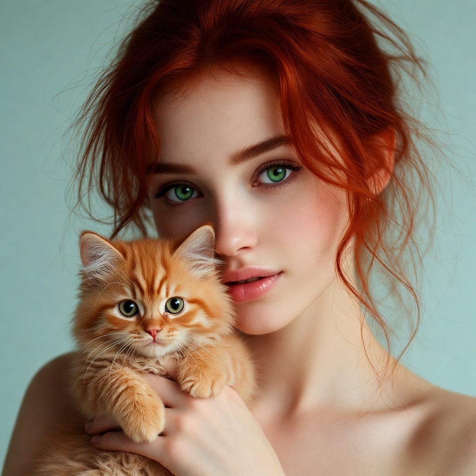 Woman holding orange kitten Woman holding orange kitten