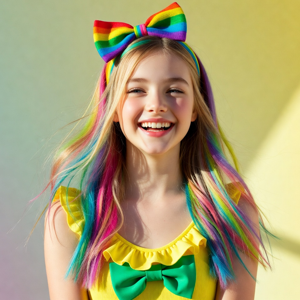 Girl with rainbow hair and bow Girl with rainbow hair and bow