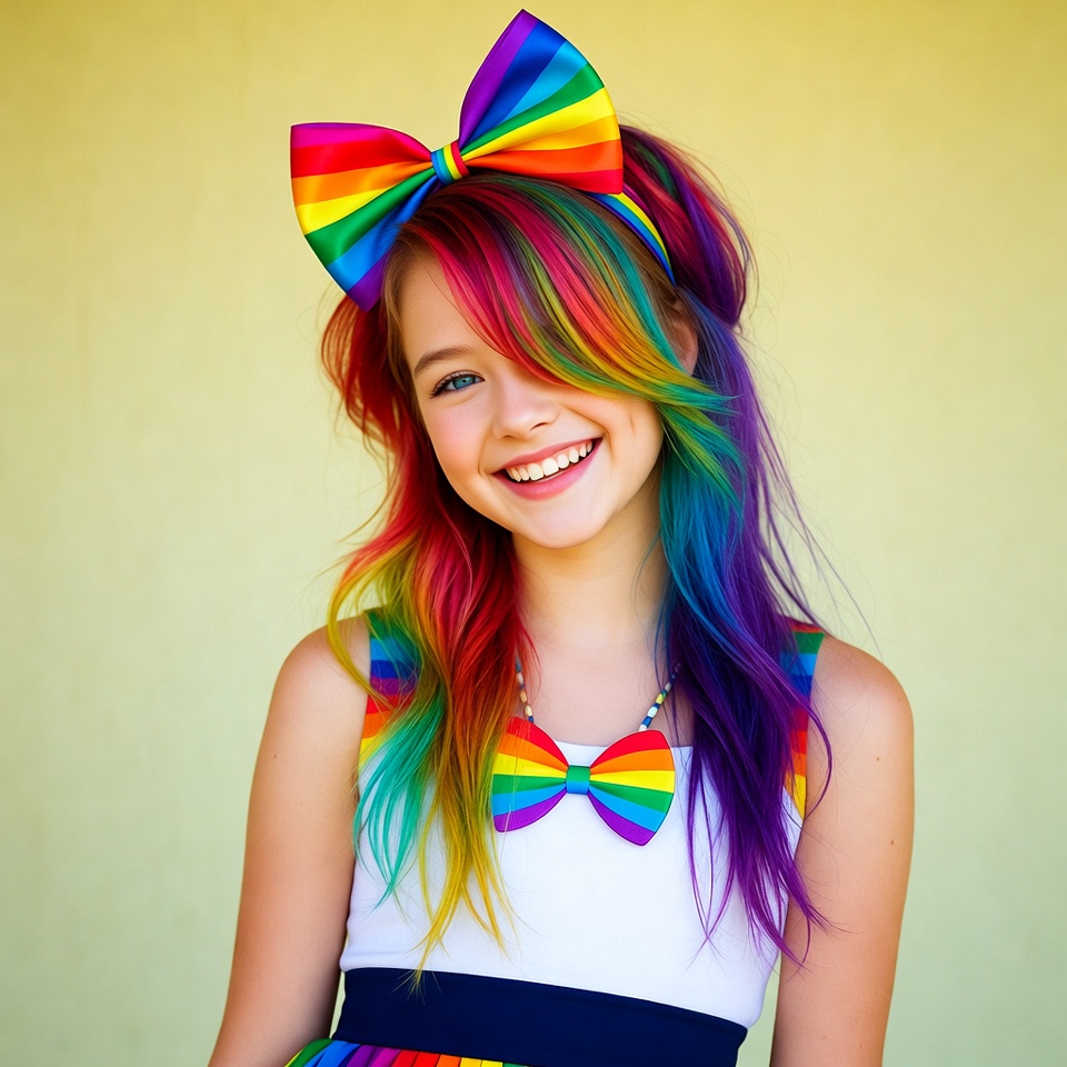 Girl with rainbow hair and bow Girl with rainbow hair and bow
