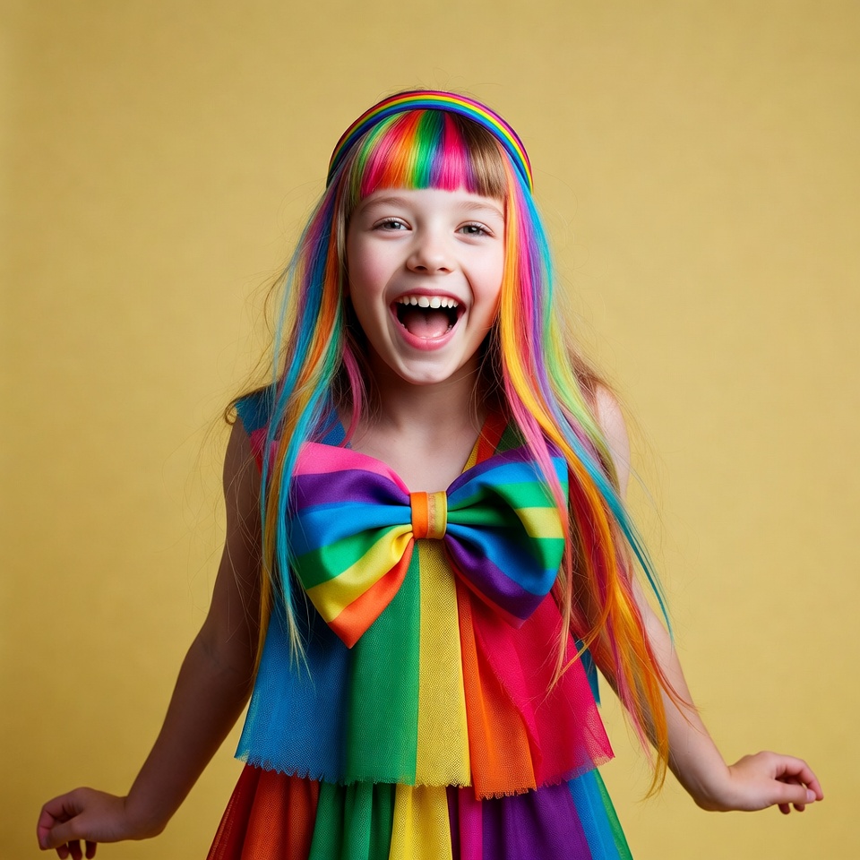 Girl with rainbow hair smiling Girl with rainbow hair smiling