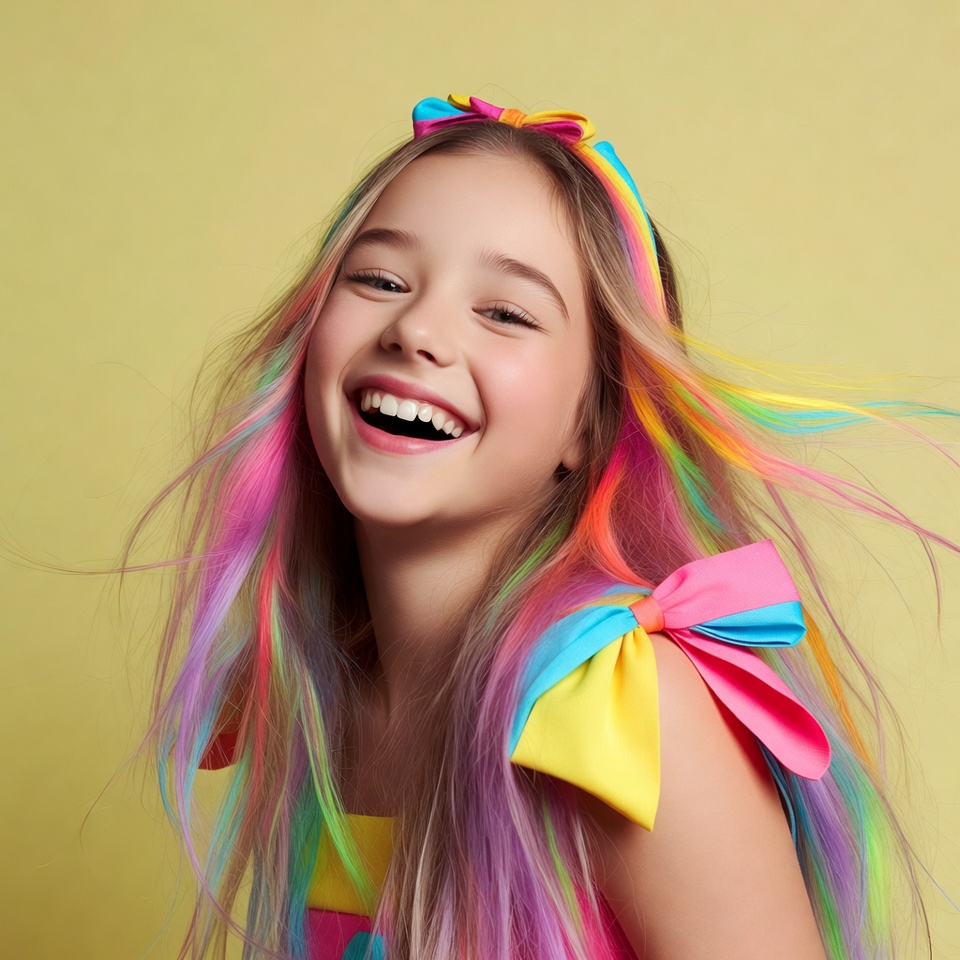 Girl with rainbow hair smiling Girl with rainbow hair smiling