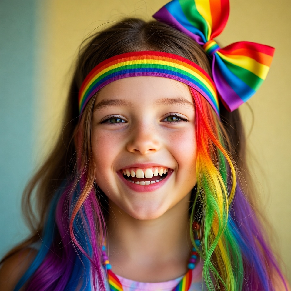 Girl with rainbow hair and bow Girl with rainbow hair and bow