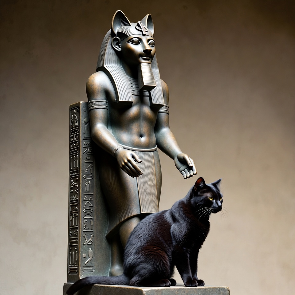 Egyptian Bastet Statue with Black Cat Egyptian Bastet Statue with Black Cat
