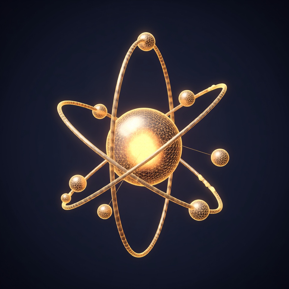 Golden Atom Model 3D Render Golden Atom Model 3D Render