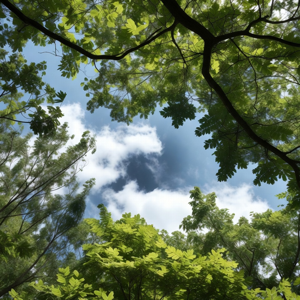 Green tree canopy with blue sky Green tree canopy with blue sky