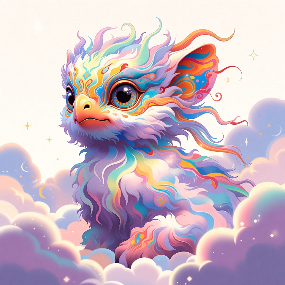 Colorful fluffy baby dragon illustration Colorful fluffy baby dragon illustration