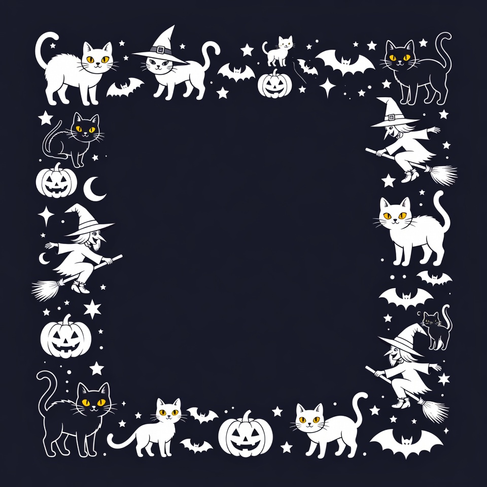 Halloween Cats Witches Frame Halloween Cats Witches Frame