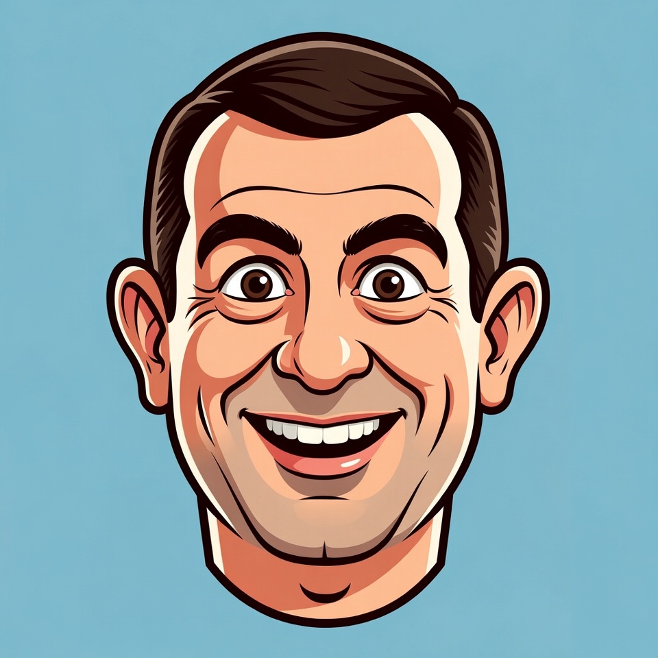 Cartoon man smiling with wide eyes Cartoon man smiling with wide eyes