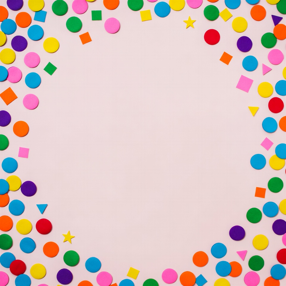 Colorful confetti border on pink background Colorful confetti border on pink background