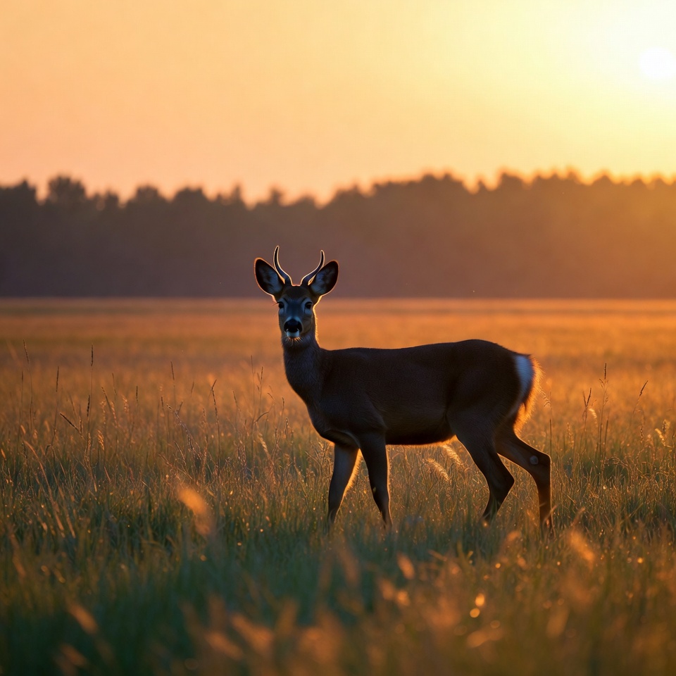 Roe Deer Standing in Sunset Grass Roe Deer Standing in Sunset Grass