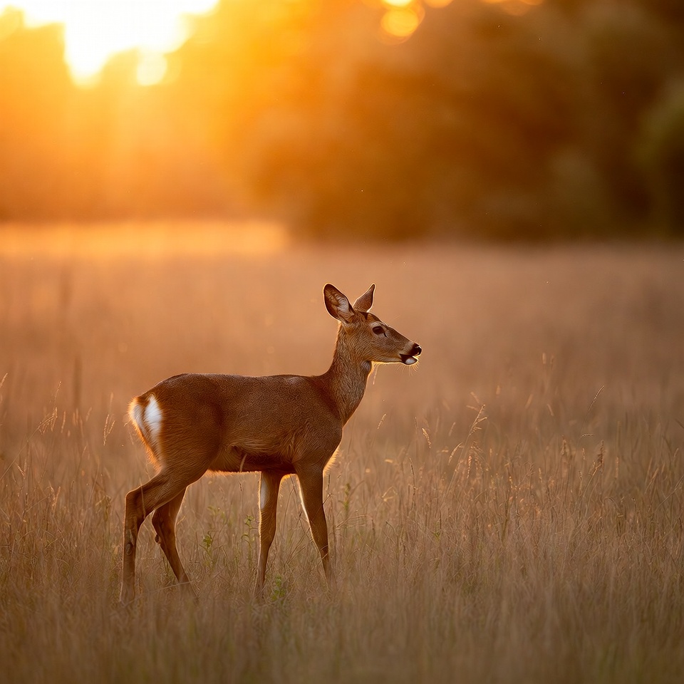 Baby deer in golden sunset field Baby deer in golden sunset field