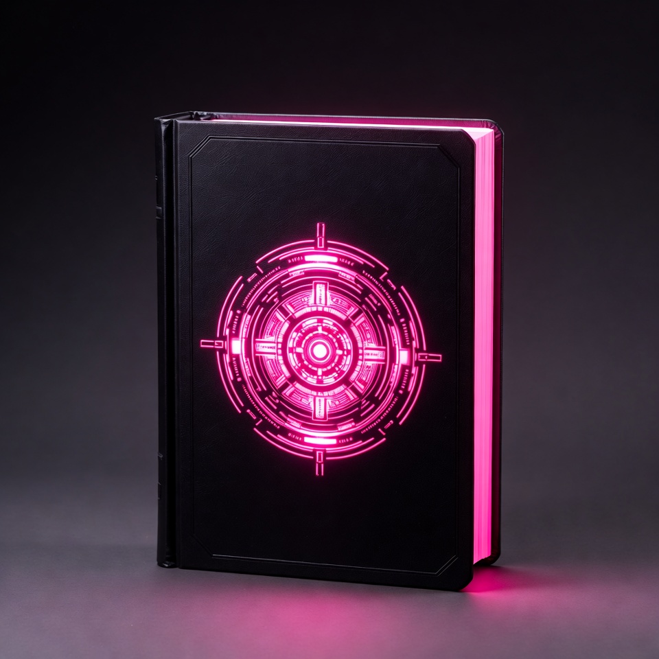 Black book with glowing pink neon design Black book with glowing pink neon design