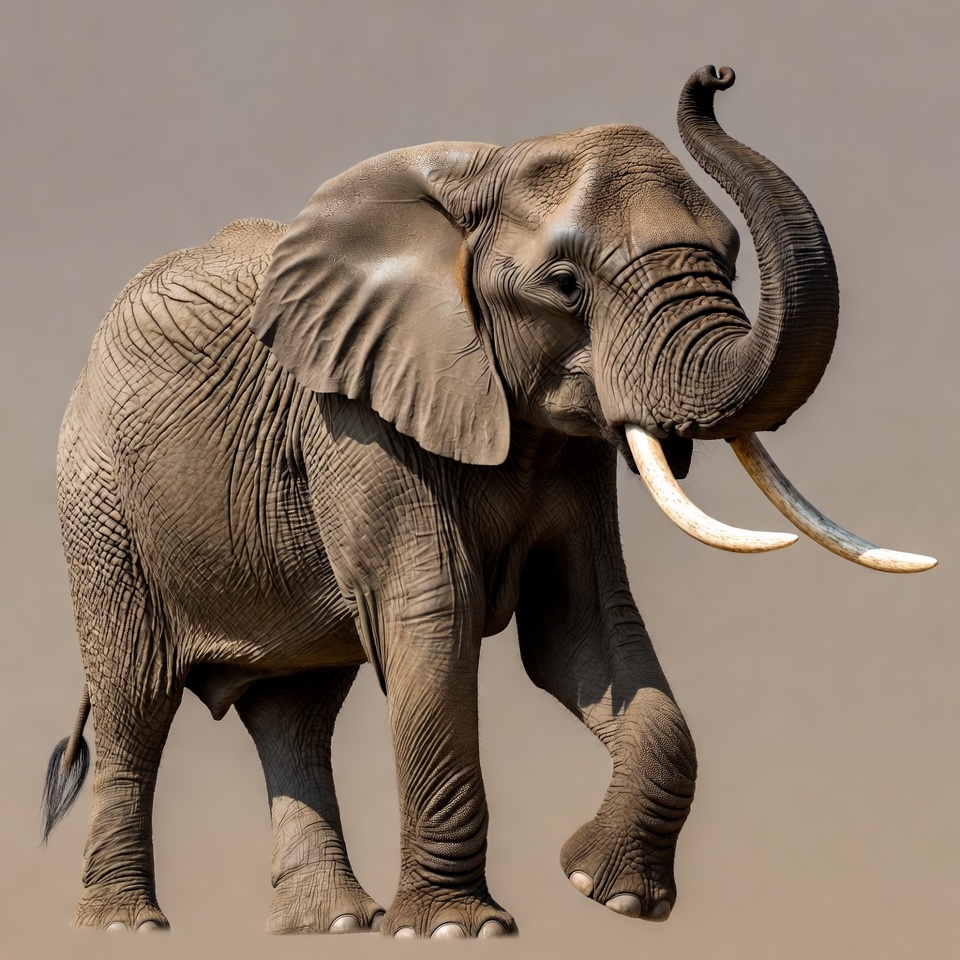 Elephant walking with tusks raised Elephant walking with tusks raised