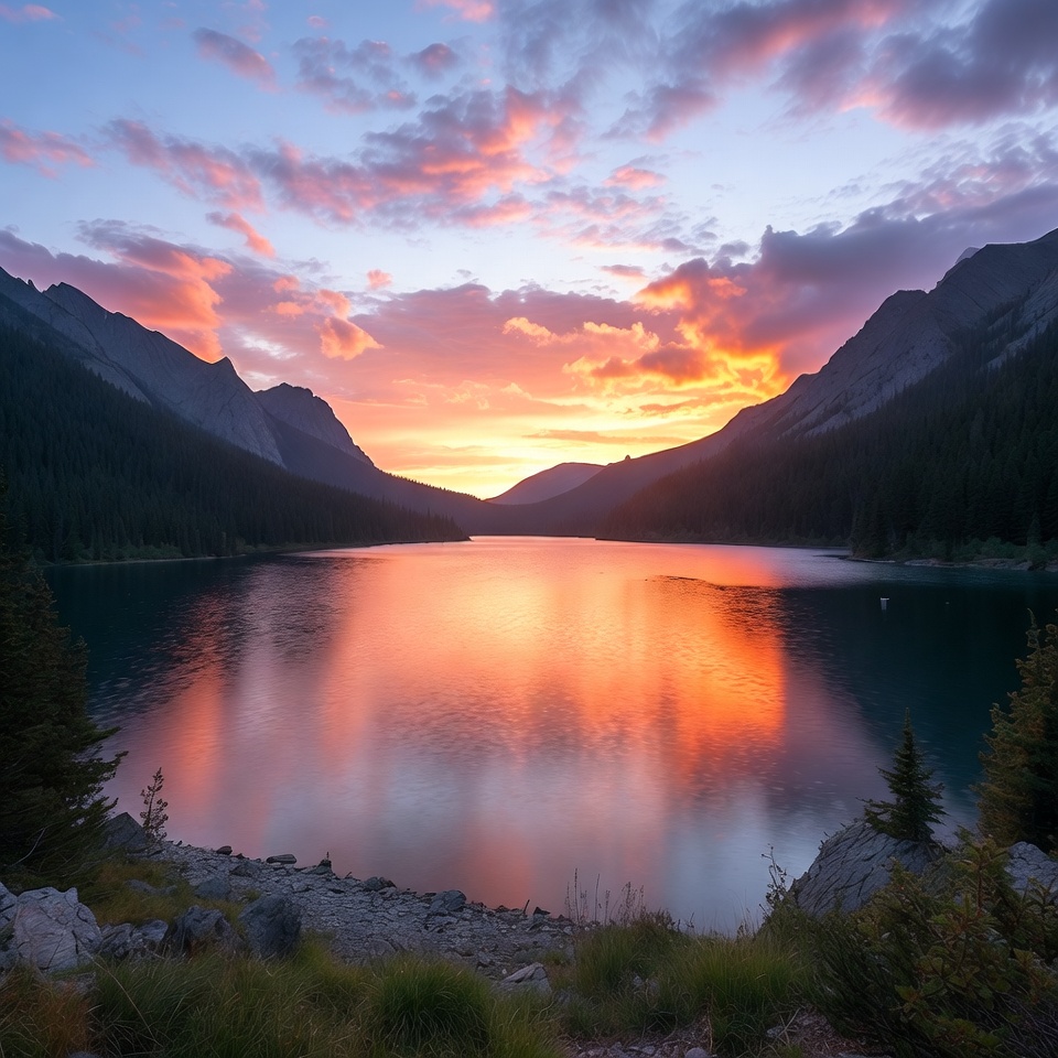 Sunset over Mountain Lake Sunset over Mountain Lake