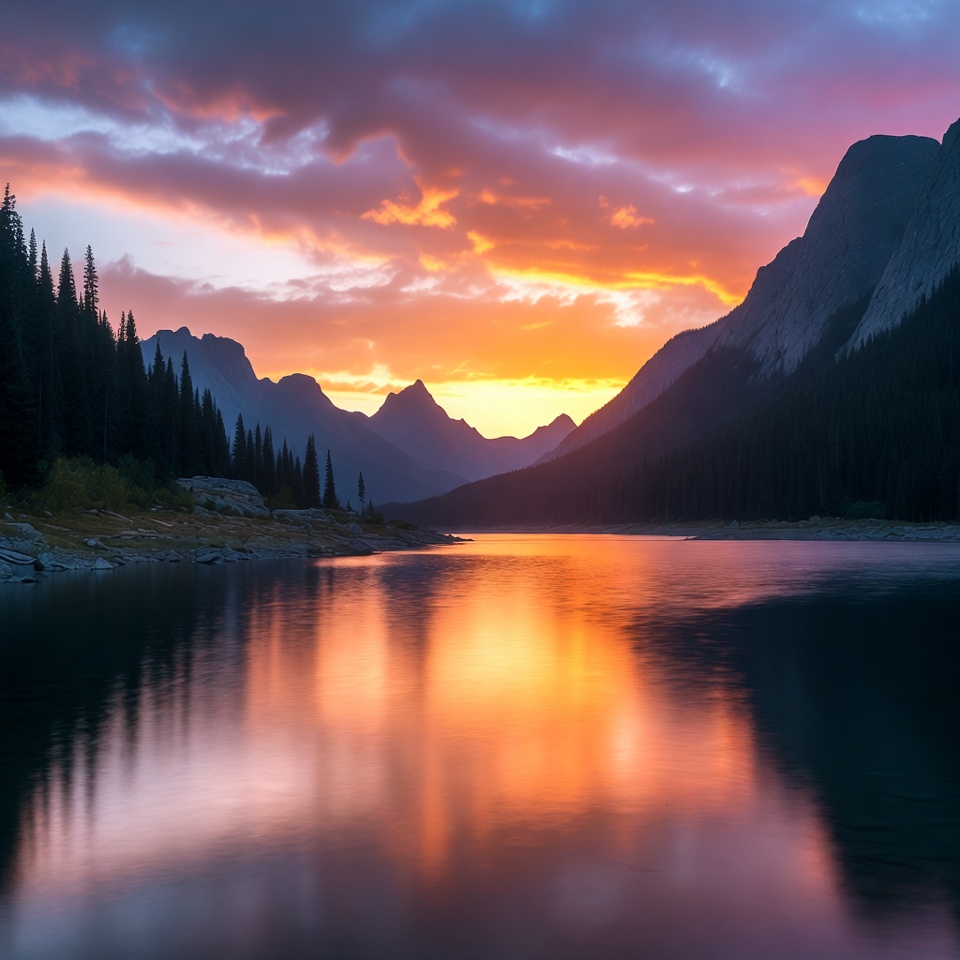 Sunset over Mountain Lake Sunset over Mountain Lake