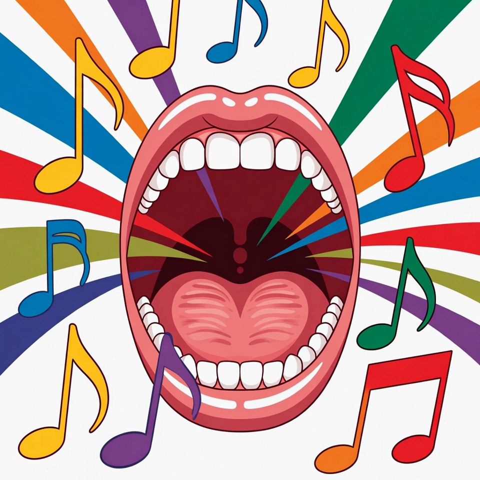 Open mouth singing with musical notes Open mouth singing with musical notes