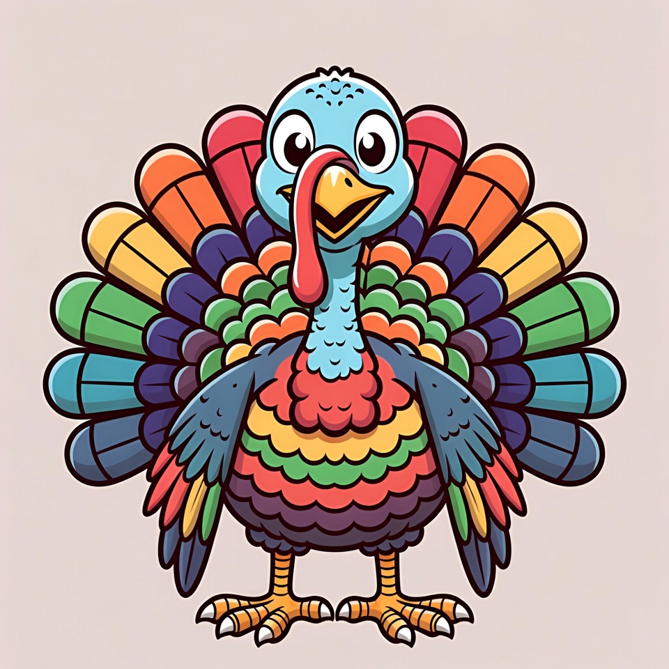 Cartoon Turkey with Colorful Feathers Cartoon Turkey with Colorful Feathers