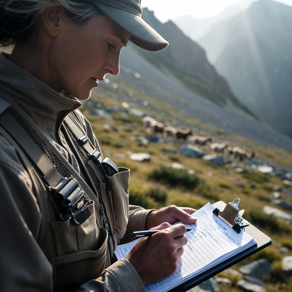 Woman writing on clipboard with sheep Woman writing on clipboard with sheep