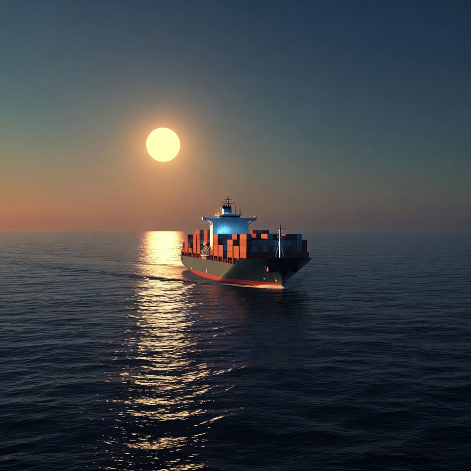Cargo Ship Sailing Under Full Moon Cargo Ship Sailing Under Full Moon