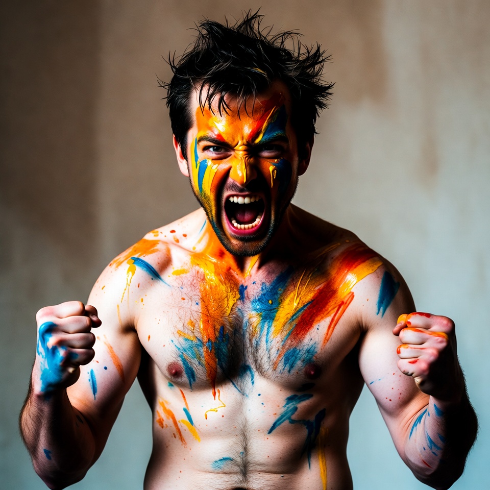 Man with colorful face paint screaming Man with colorful face paint screaming