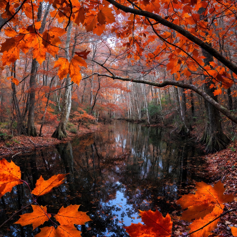 Autumn Forest with Reflective Creek Autumn Forest with Reflective Creek