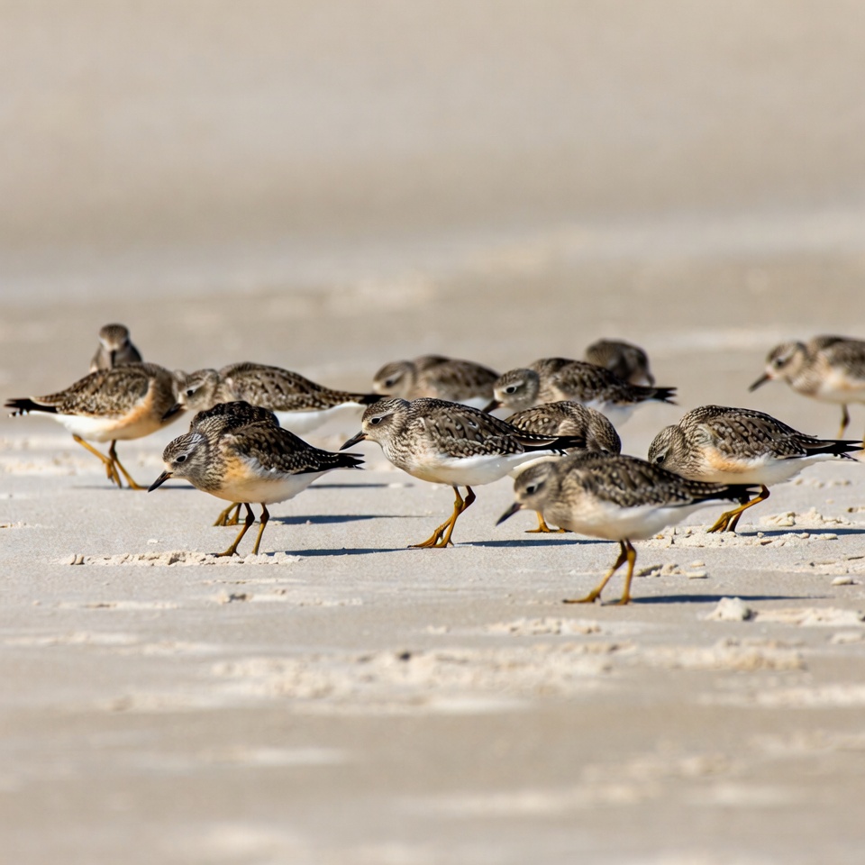 Flock of Sanderlings on Beach Flock of Sanderlings on Beach