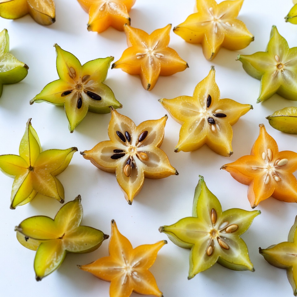 Starfruit slices on white background Starfruit slices on white background