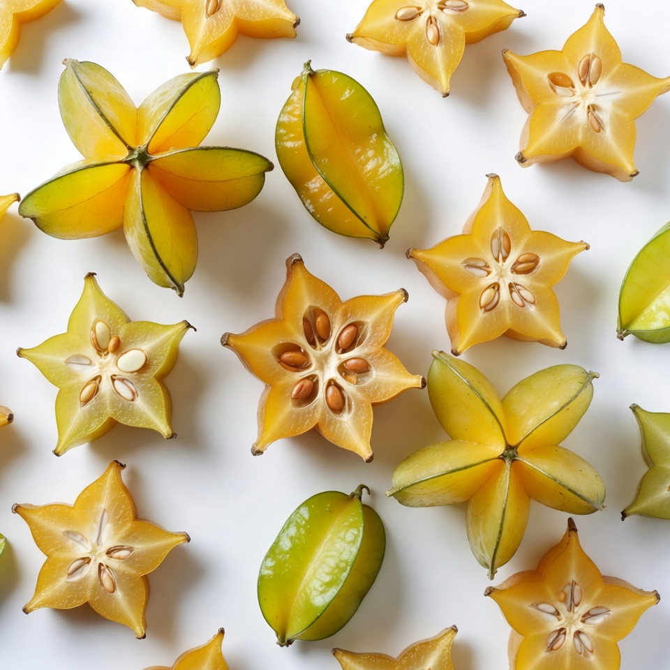 Starfruit slices on white background Starfruit slices on white background