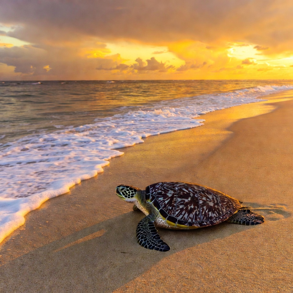 Sea Turtle on Beach at Sunset Sea Turtle on Beach at Sunset