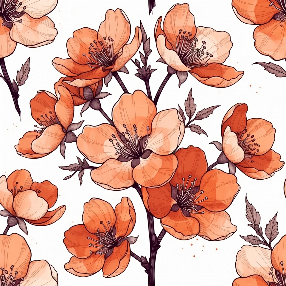 Peach Sakura Flowers Seamless Pattern Peach Sakura Flowers Seamless Pattern