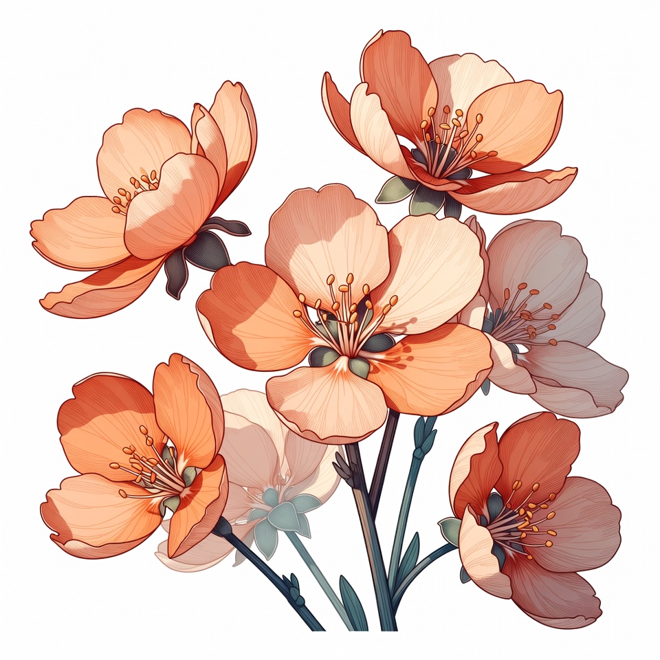 Peach Blossoms Illustration on White Peach Blossoms Illustration on White