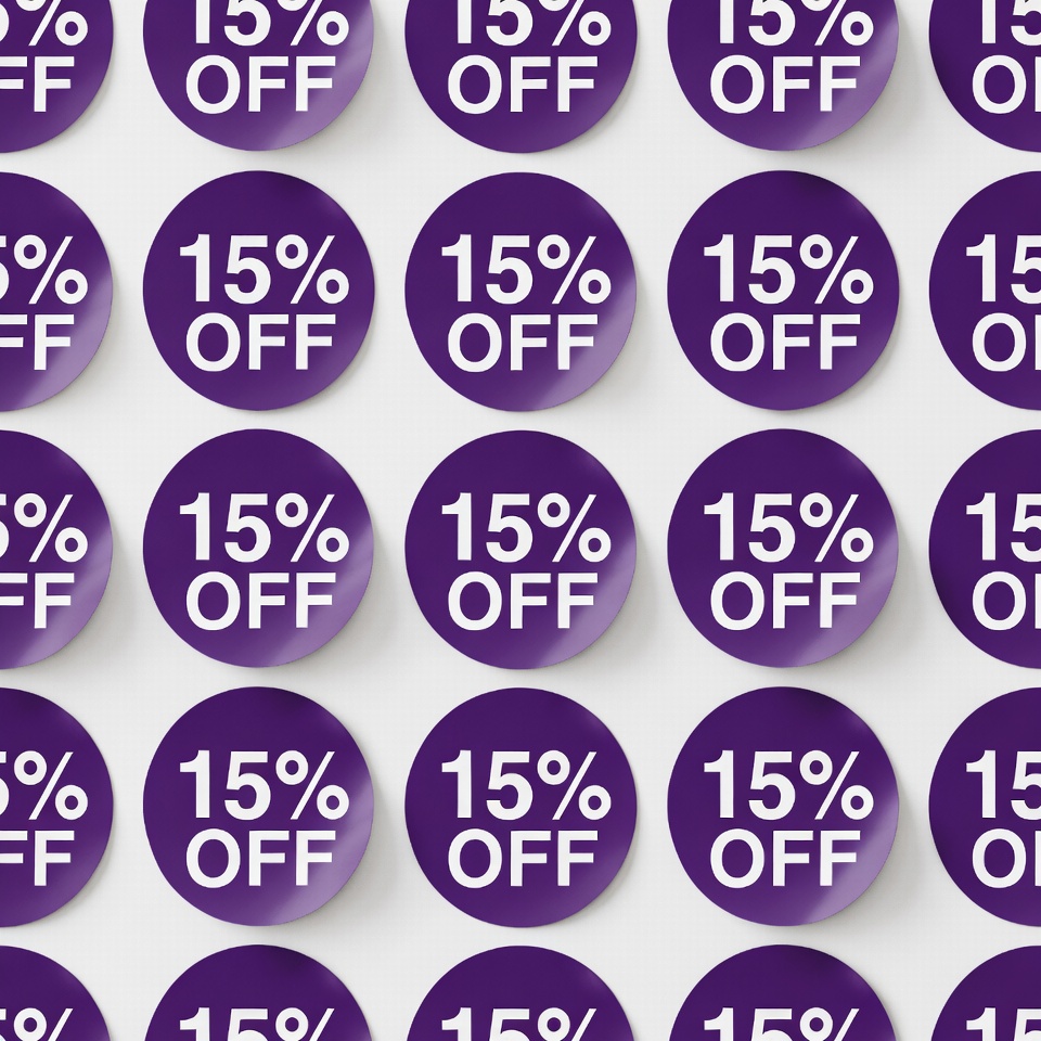 15% Off Purple Discount Stickers 15% Off Purple Discount Stickers