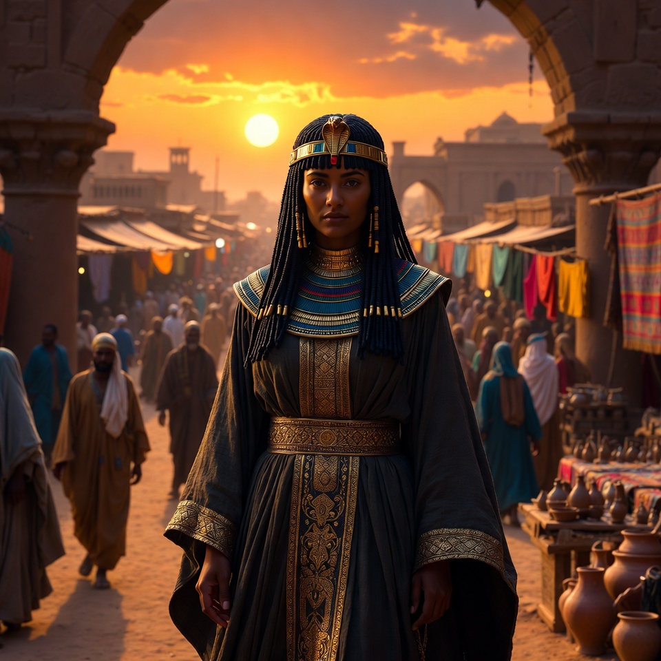 Egyptian woman in ancient market sunset Egyptian woman in ancient market sunset