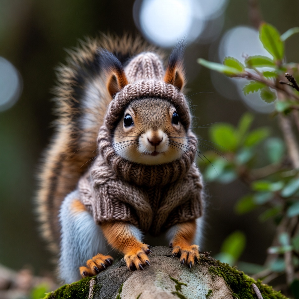 Cute squirrel wearing knitted sweater Cute squirrel wearing knitted sweater