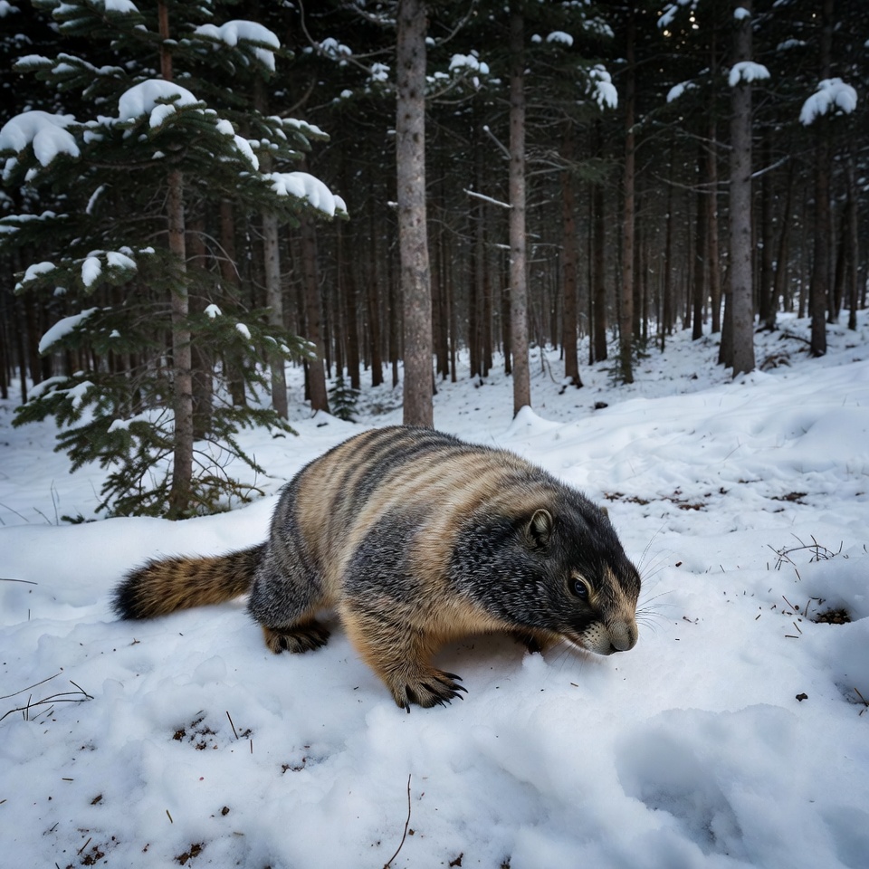 Wolverine walking in snowy forest Wolverine walking in snowy forest