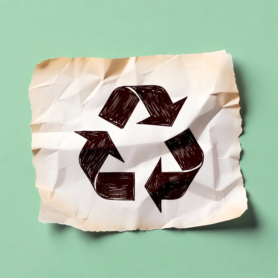Recycling Symbol on Crumpled Paper Recycling Symbol on Crumpled Paper