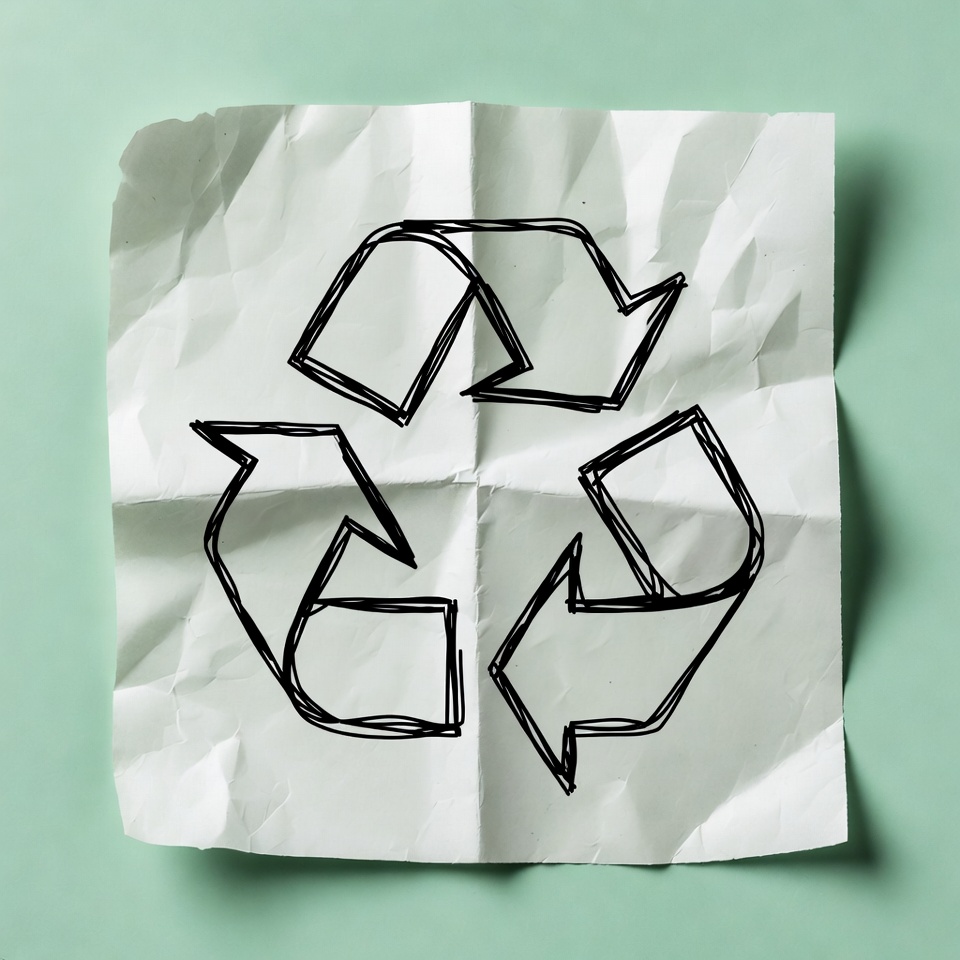 Hand-Drawn Recycle Symbol on Crumpled Paper Hand-Drawn Recycle Symbol on Crumpled Paper
