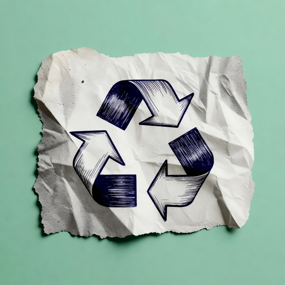 Hand-Drawn Recycle Symbol on Crumpled Paper Hand-Drawn Recycle Symbol on Crumpled Paper