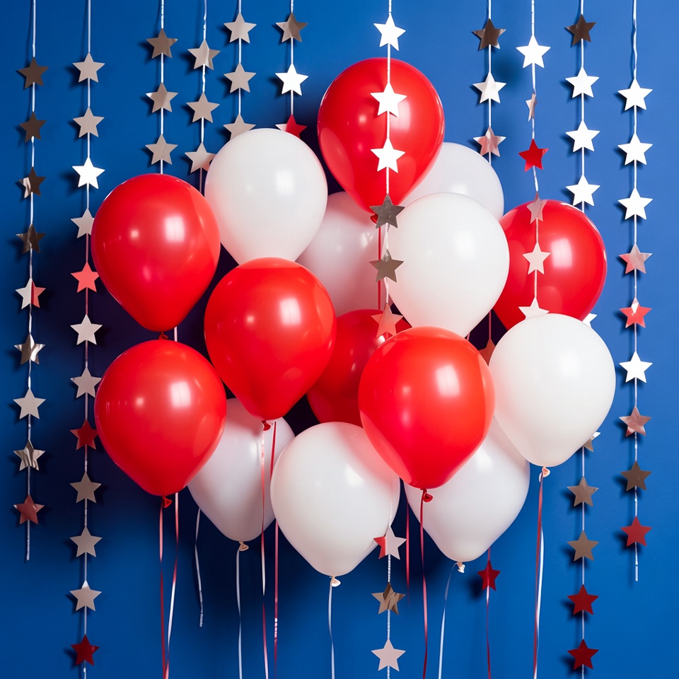 Red White Balloons Stars Blue Background Red White Balloons Stars Blue Background
